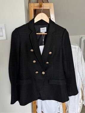 NWT Black tweed blazer with gold buttons